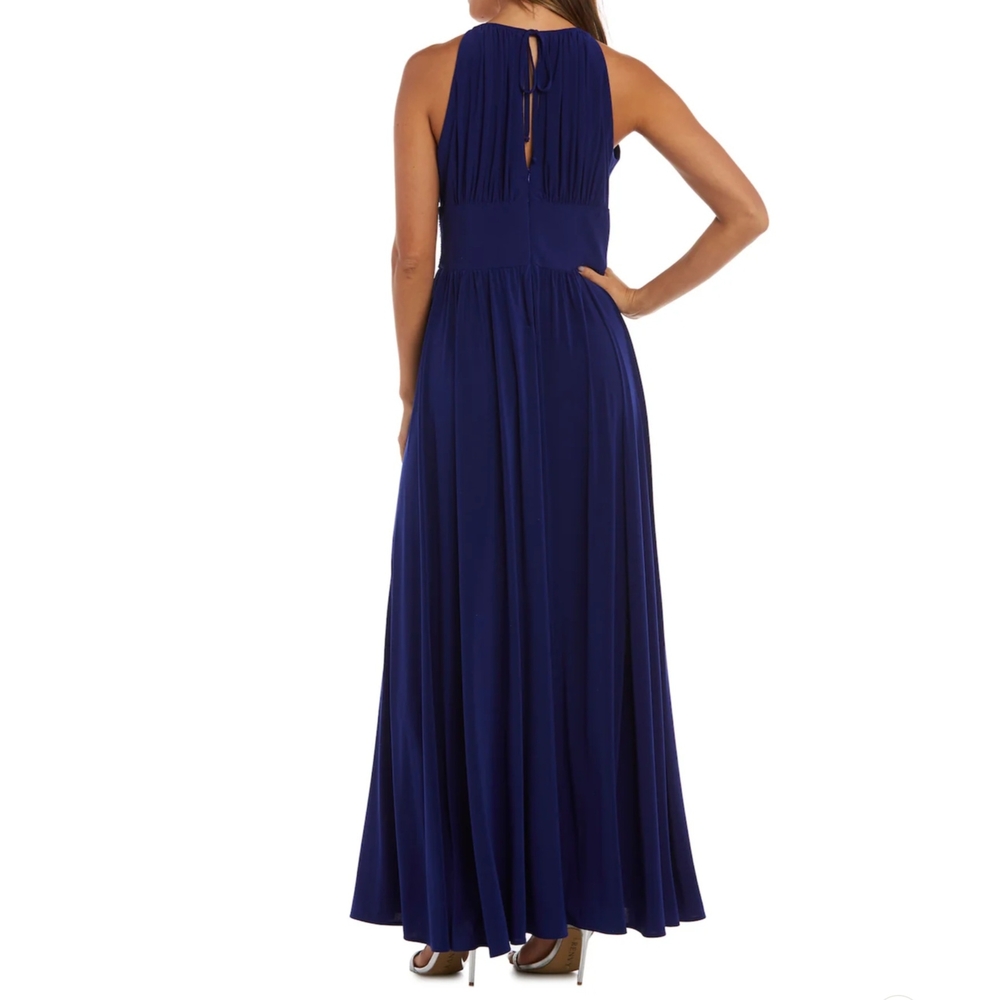 R & M Richards Long Halter Dress With Rhinetone Waistline Size 10 - Picture 3 of 17